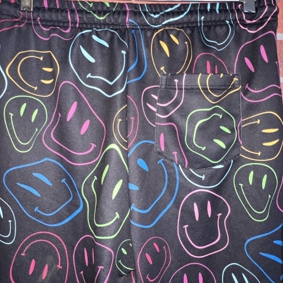 Public Record Pants L Jogger Sweats Smiley Face Graphic Black Neon Activewear - Picture 8 of 13